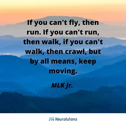 quote from MLK Jr.: If you can't fly, then run. If you can't run, then walk. If you can't walk, then crawl. But by all means keep moving